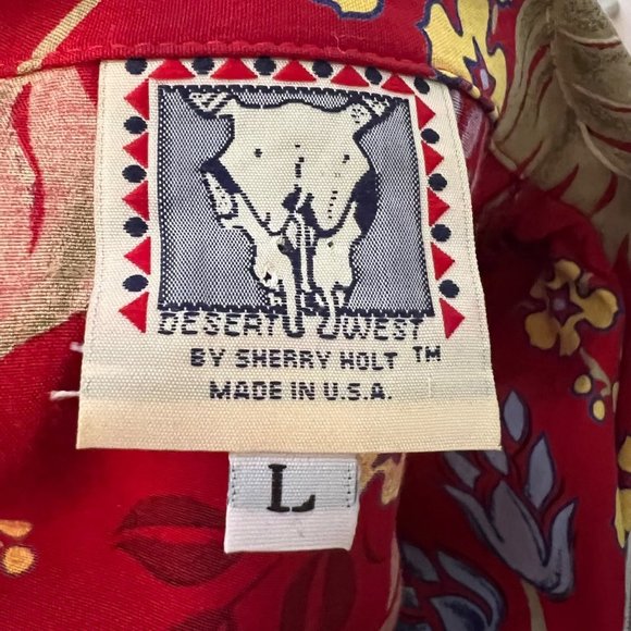 Vintage Horse Dress 100% Rayon Red Equestrian Mini Western Tropical Print Size L - Picture 7 of 10